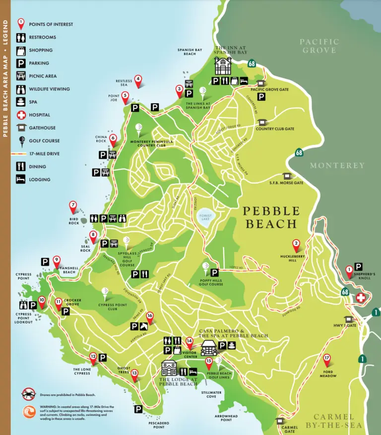 Map of 17-mile Drive at Pebble Beach
