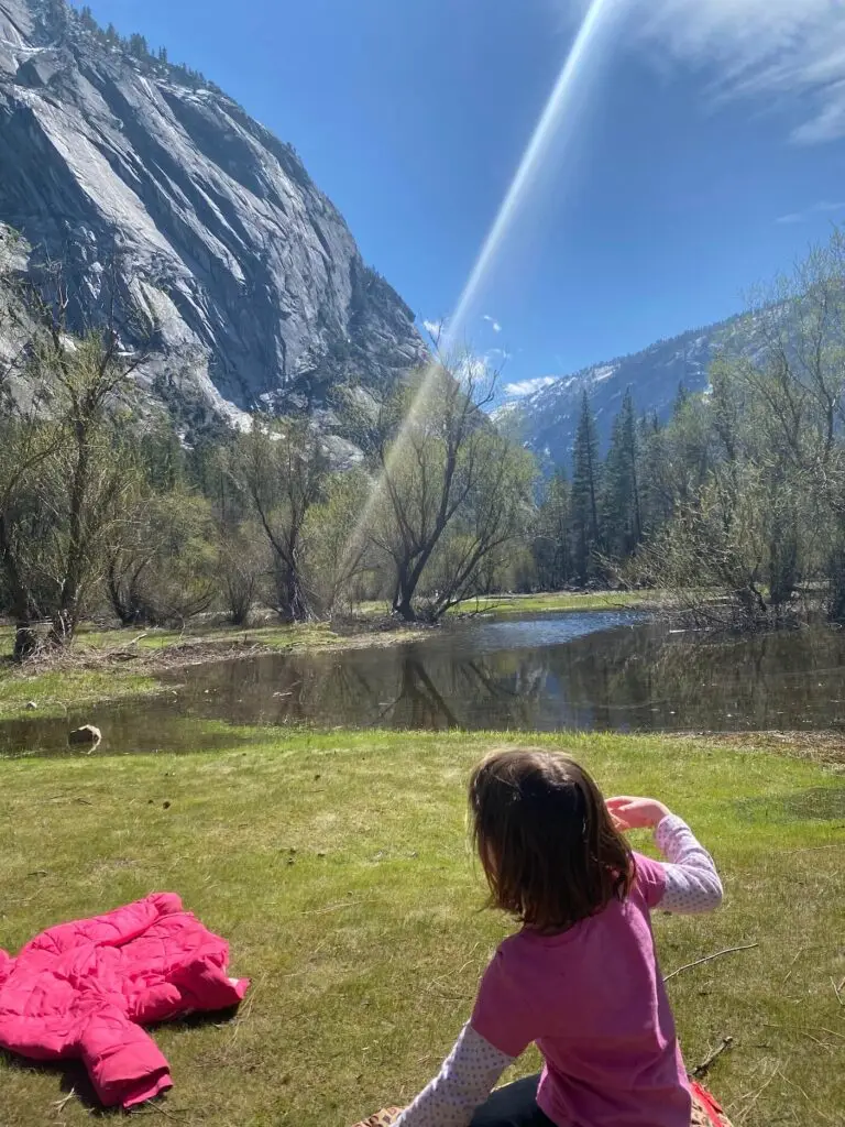 A little bit of a lake, but mostly field at the apex of the Mirror Lake trail