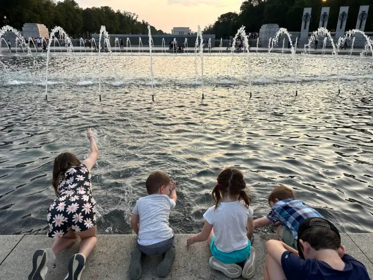 Splashing in the WWII Memorial fountain