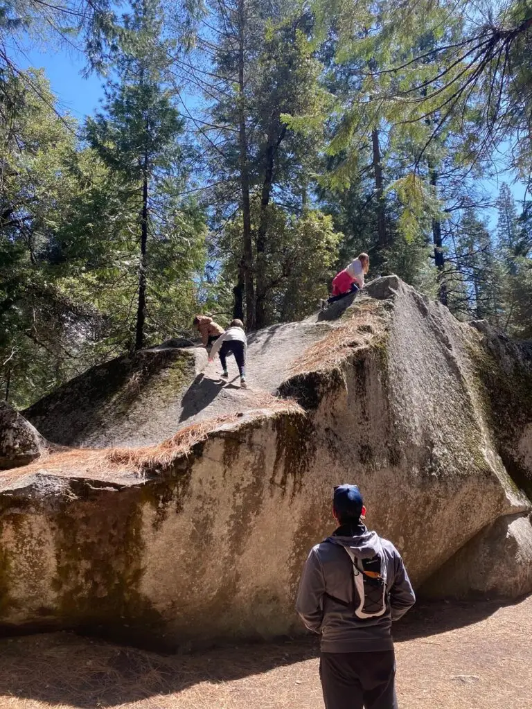 Climbing big rocks on the Mirror Lake Trail