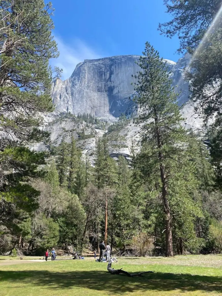 Looking up a Half Dome from Mirror Lake