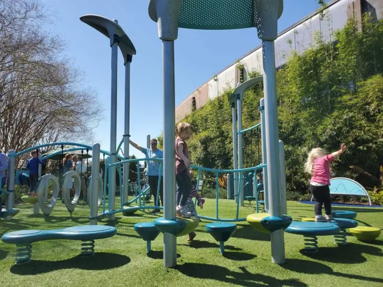There is a fun little playground in World Discovery near Test Track. If you need to use rider swap for Test Track, Mission Space, or Guardians, this is a great place for littles to play while bigger people ride!