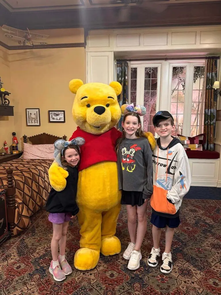 You can meet Pooh Bear in Christopher Robin's bedroom in the UK Pavilion