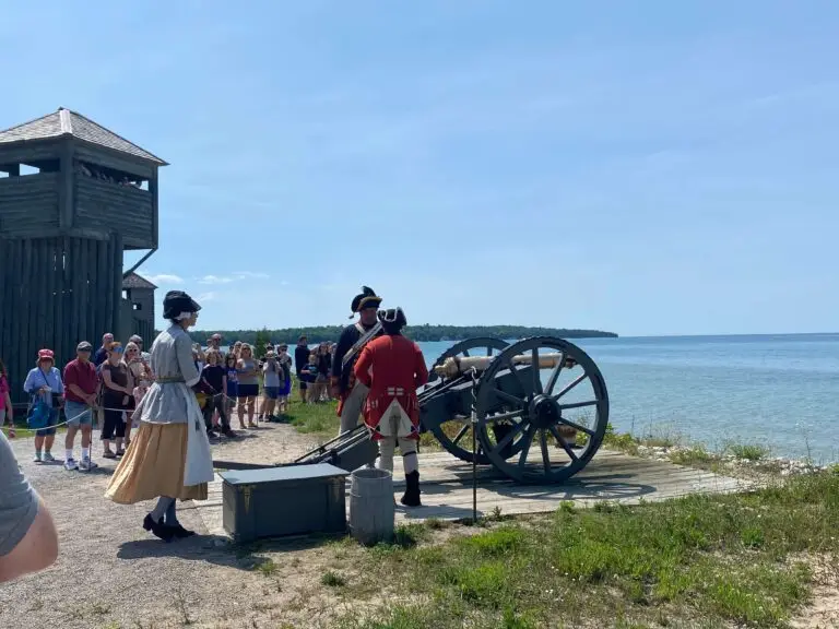 Cannon firing at Colonial Michilimackinac
