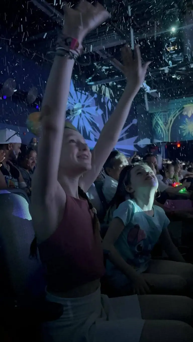 Catching snow during the Frozen sing-along!