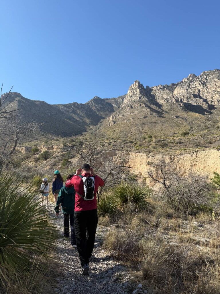 The start of the trail is an easy dirt path through the desert valley.
