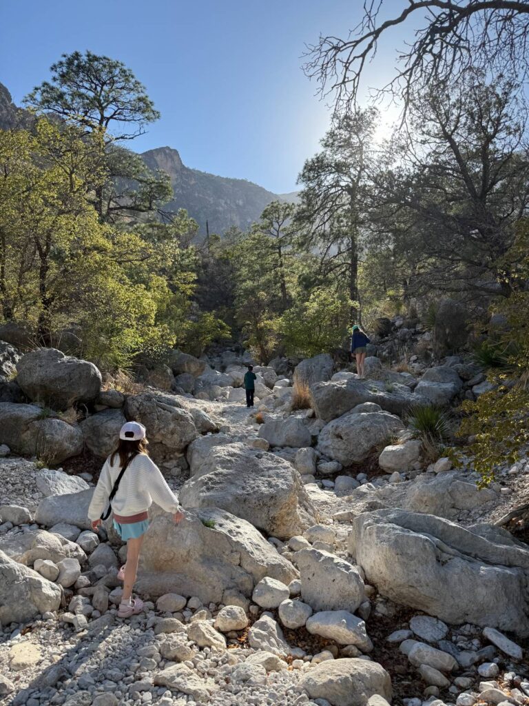 The second part of the trail is in the washout area and you have to climb over rocks.