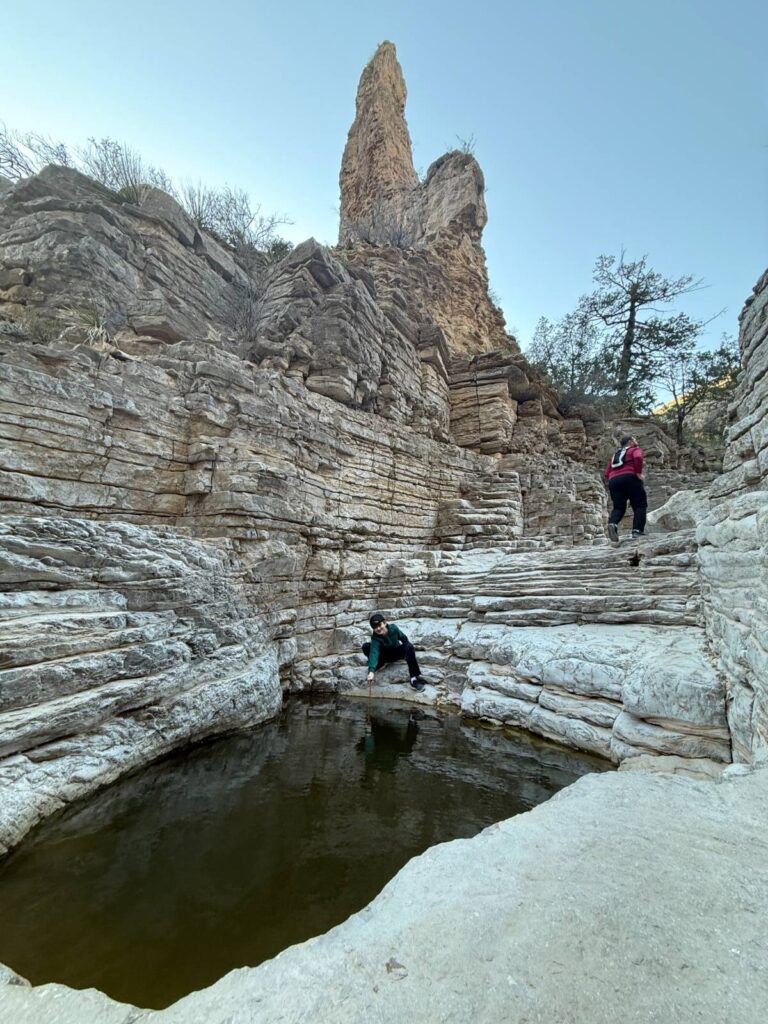 There is a pond at the top of the natural staircase (deeper than you think - don't let kids fall in)