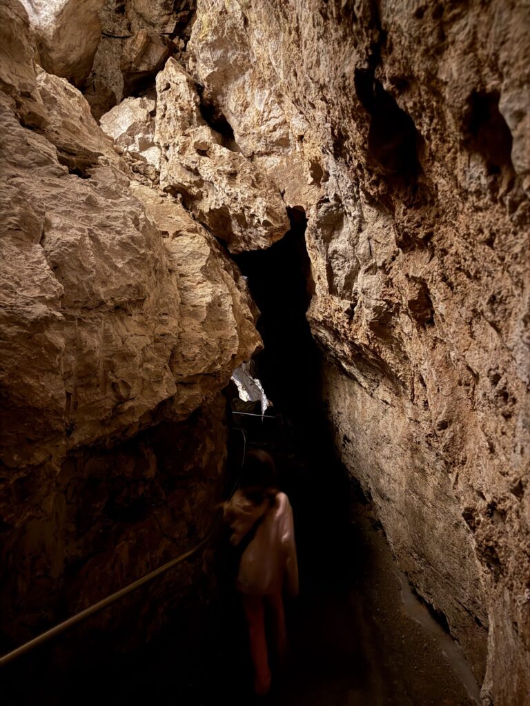 There are a few tunnels you have to go through but none of them are long. They were a little scary to my son who is a bit claustrophobic, but he was able to do it.