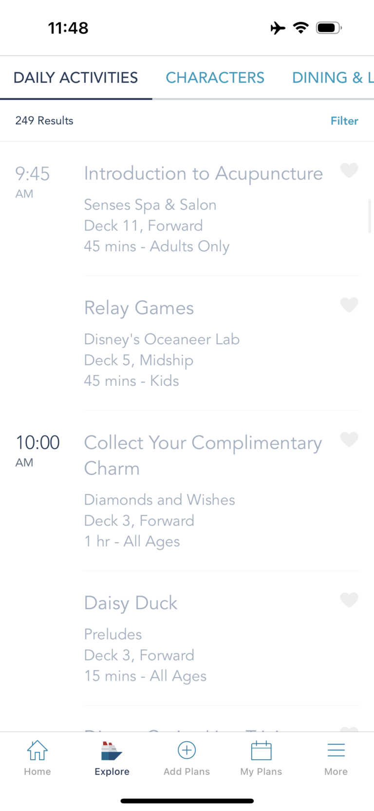 Examples of daily activities on Disney Cruise Line