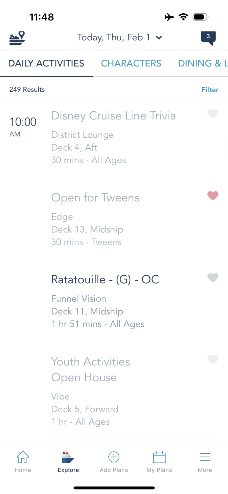 Examples of daily activities on Disney Cruise Line