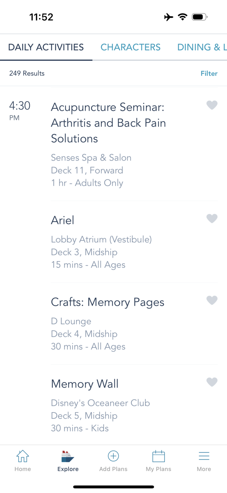 Examples of daily activities on Disney Cruise Line