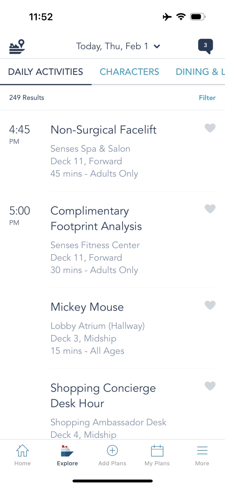 Examples of daily activities on Disney Cruise Line