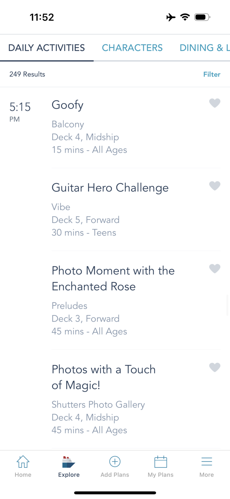 Examples of daily activities on Disney Cruise Line