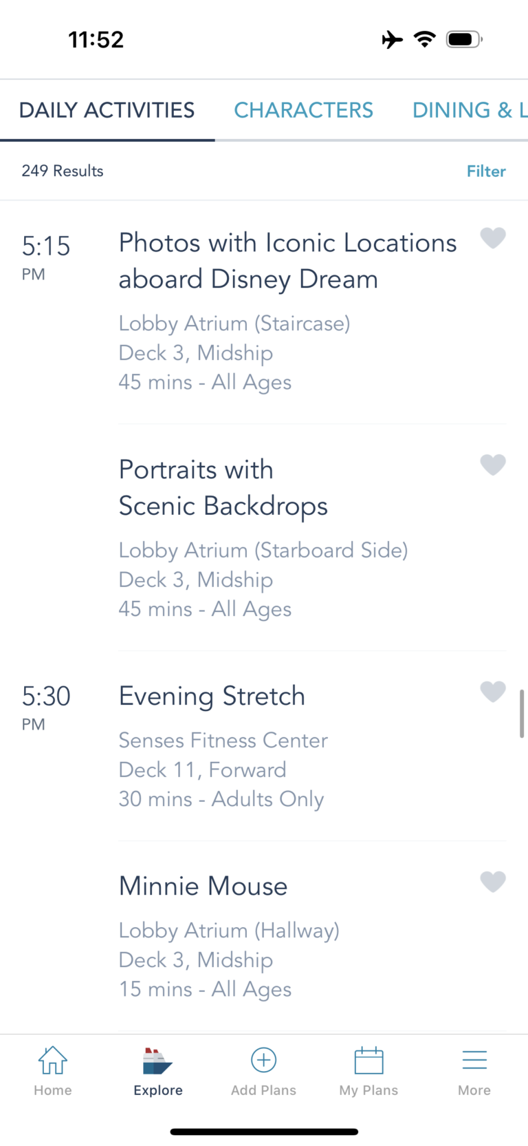 Examples of daily activities on Disney Cruise Line