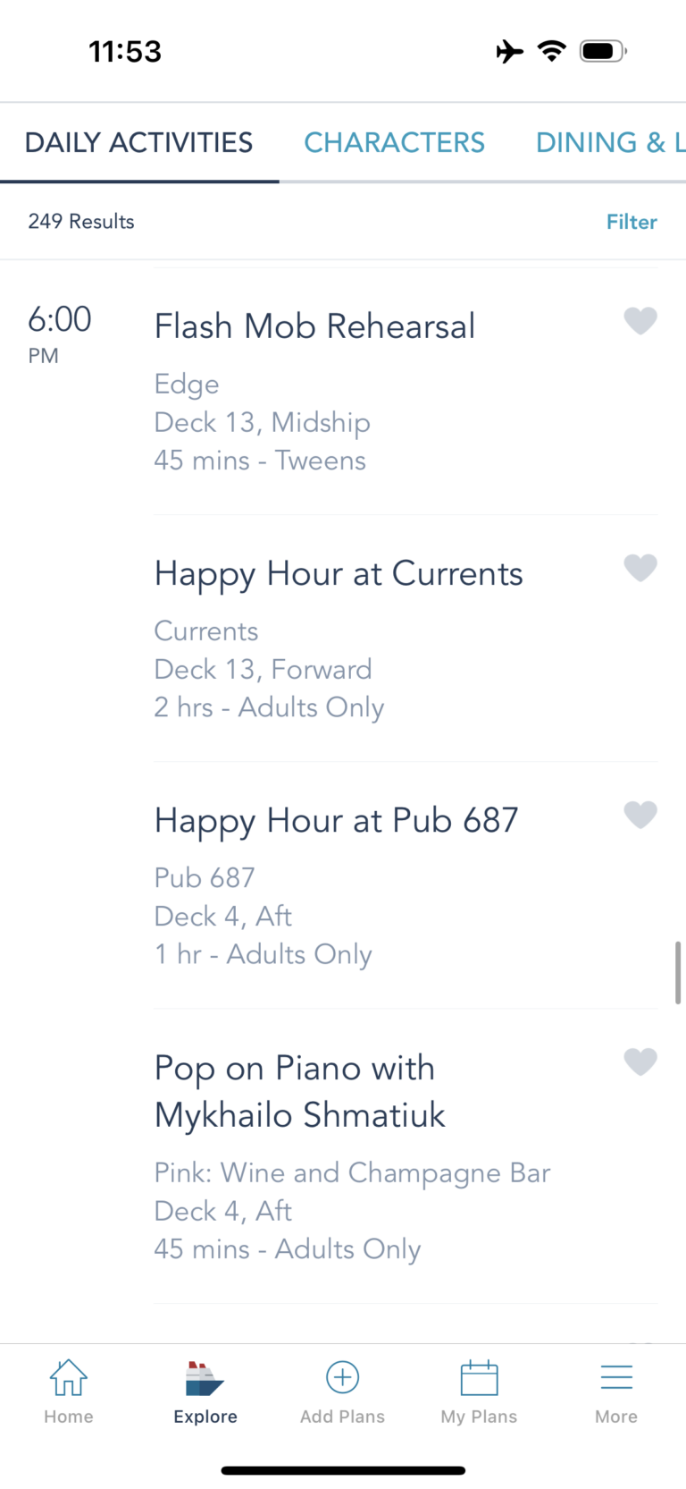 Examples of daily activities on Disney Cruise Line