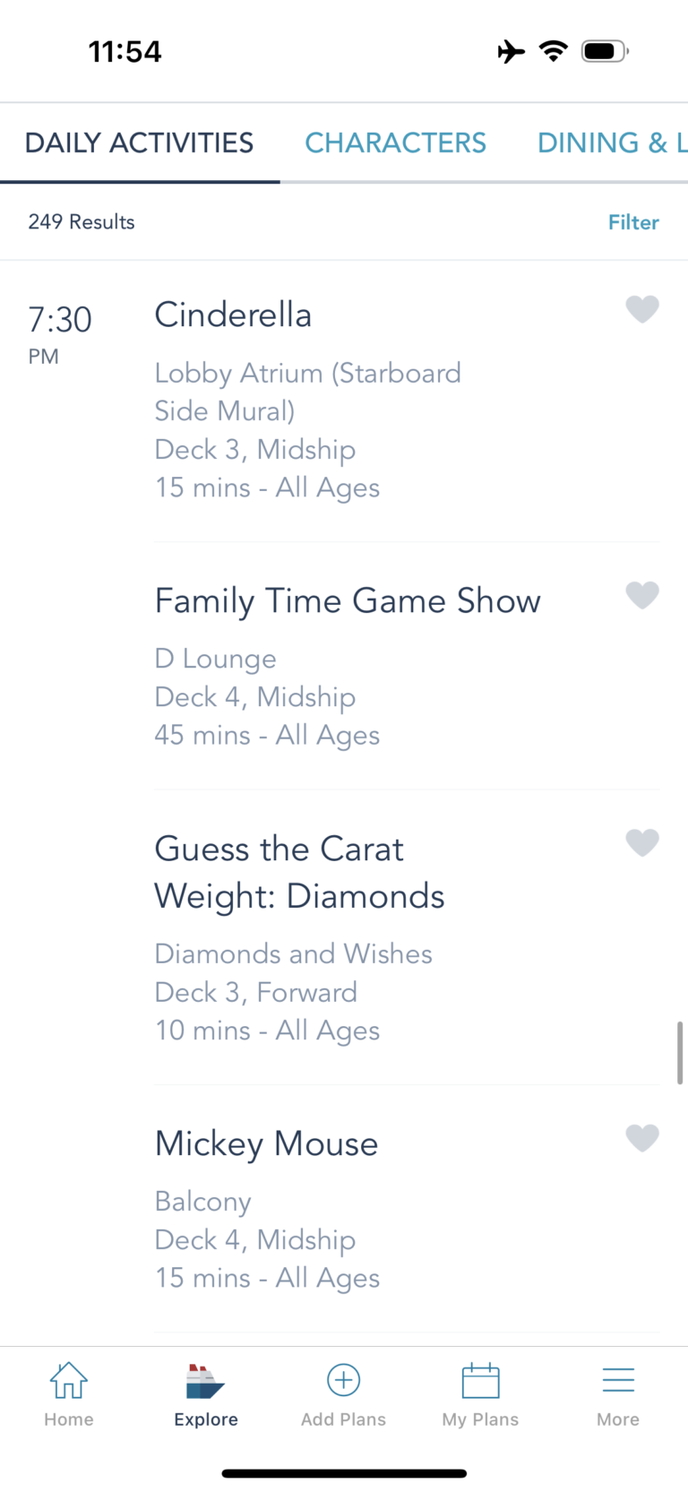 Examples of daily activities on Disney Cruise Line