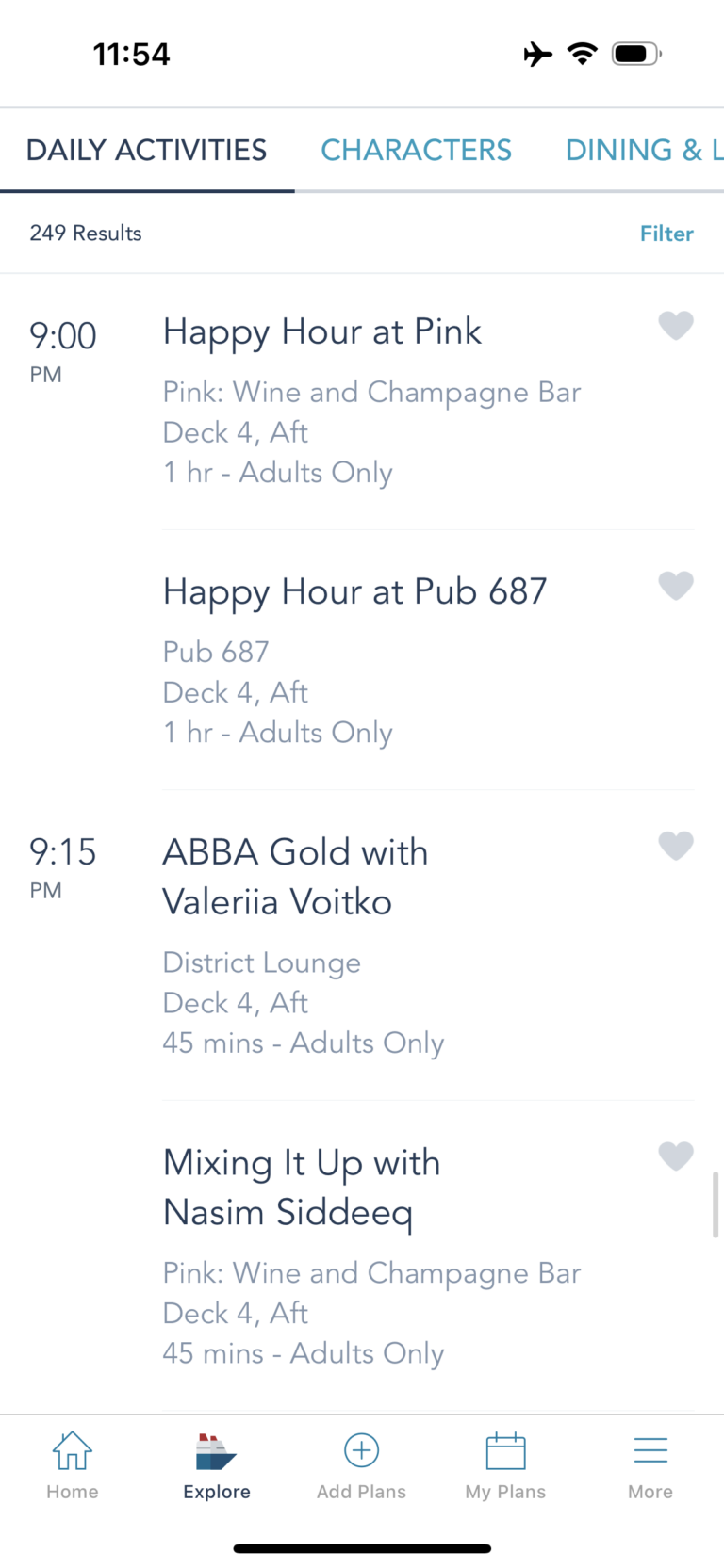 Examples of daily activities on Disney Cruise Line