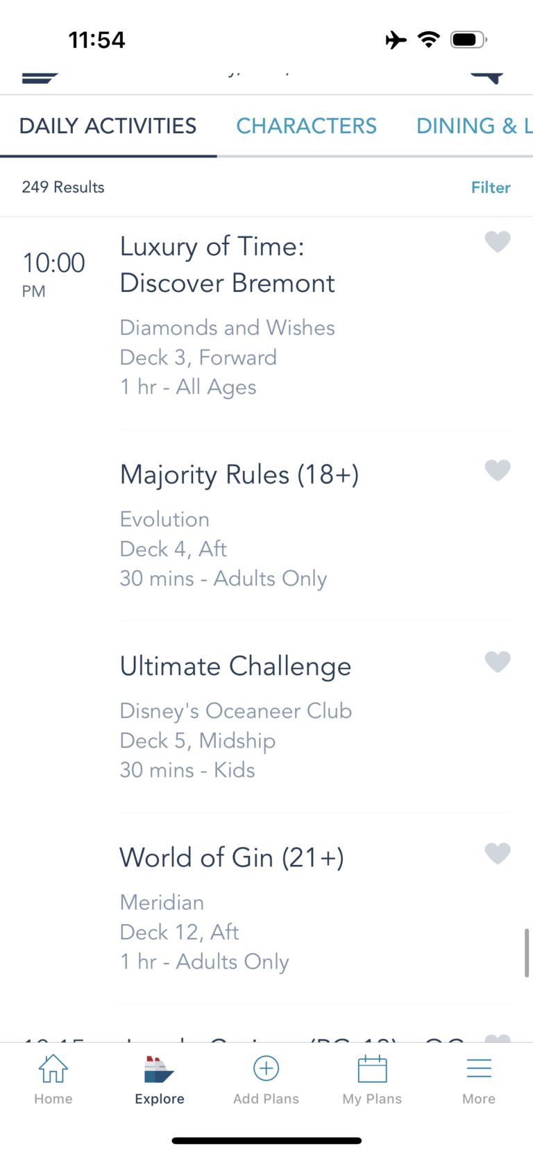 Examples of daily activities on Disney Cruise Line