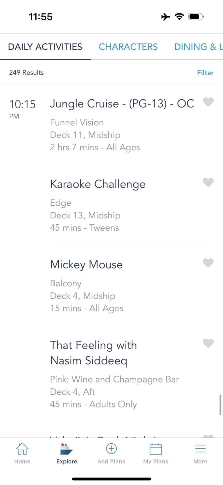 Examples of daily activities on Disney Cruise Line