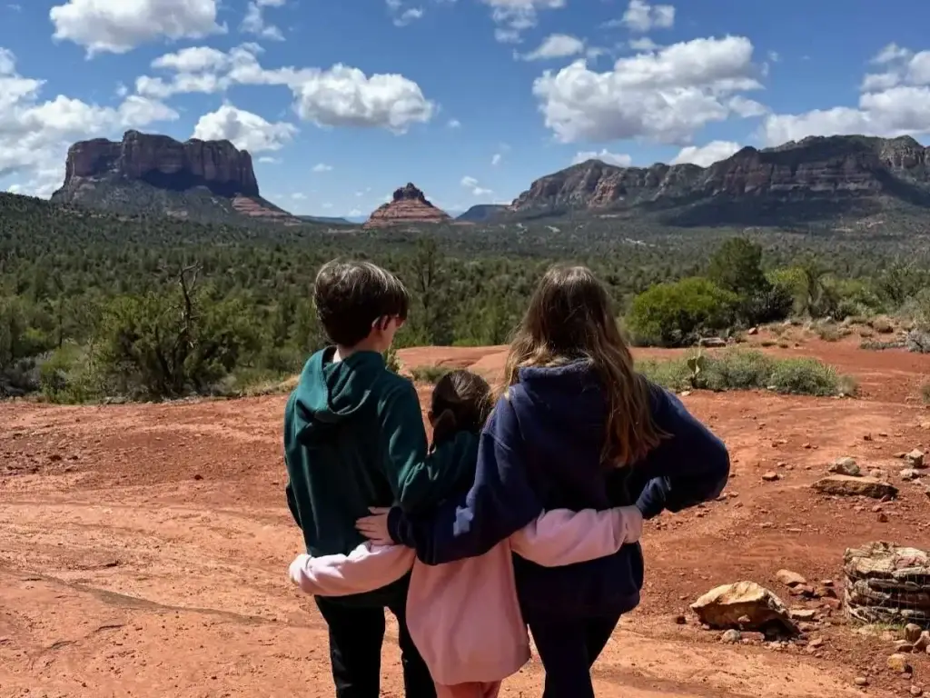 Kids with red rocks in Sedona, AZ